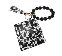 COLLBATH Coin Purse Keychain with Silicone Beads Cow Print Faux Leather Card Holder for Women Compact and Durable Credit Card Holder for Daily Use and Key Management