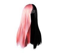 COLLBATH Color-blocking Wig Black Straight Hair Half Makeup Synthetic Gradient Wig Colored Pink High Temperature Wire