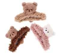 COLLBATH Cute Hair Claw Clips Suitable for Thick, Fine, and Long Hair 3pcs Strong Grip Cartoon Bear Design, Made of Plastic and Wool Yarn for Women and Teen Girls for Weddings
