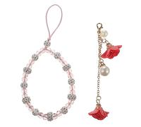 COLLBATH Delicate Pink Crystal Flower Phone Chain Lanyard with Polyester Strap Anti-falling Mobile Pendant for Women Beaded Wristlet Decoration and Secure Hanging Rope