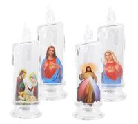 COLLBATH Easter Religious Decor 4 Pack Led Jesus Candle Lamp Holy Night Decor Led Candle Light for Mass