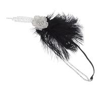 COLLBATH Elegant Black Flapper Headband for Women with Faux Plume and Polyester Tassels, Comfortable to Wear 1920s Headpiece for Roaring 20s Theme Party and Photography Prop