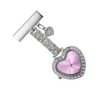 COLLBATH Elegant Heart Shaped Fob Watch Clip-on Pocket Watch for Women Nurses Portable and Practical Nurse with Glass Alloy Case for Work in The Hospital