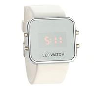 COLLBATH Fashion Square Mirror Led Digital Watch for Unisex Red Led Display Silicone Band Date Function Stylish White Color for Everyday Wear