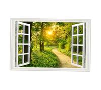 COLLBATH Faux Window Wall Sticker Removable Vinyl Mural with Beach and Forest Landscape Wear-Resistant Wall Decor for Living and Bedroom Artistic Home Decoration