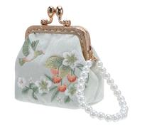 COLLBATH Floral Embroidered Clutch Purse with Double Clasp Closure Mini Brocade Makeup Bag and Coin Holder for Women Traditional Chinese Style Wallet with Edges Compact Organizer for Daily
