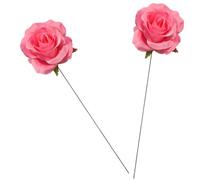 COLLBATH Garden Stakes Flower Pot Insert 2pcs Rose Shape Decorative Pink Silk Cloth Outdoor for Holiday and Daily Life Patio Lawn Ornament
