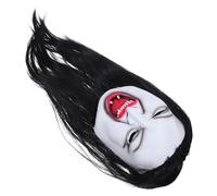 COLLBATH Halloween Female Horror Mask with Long Wig Realistic Creepy Headgear for Masquerade Haunted House Carnival Events Comfortable Breathable Design
