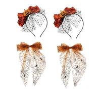 COLLBATH Halloween Pumpkin Headband with Mesh Bow Spider Web Barrettes Lightweight Fall Hair Hoop for Women Comfortable Tulle Hair Accessories for Party Thanksgiving Celebration
