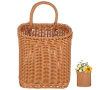 COLLBATH Handmade Wicker Hanging Basket 10.43X7.09X4.13In Natural Storage Container with Handle for Kitchen Garlic and Vegetable Organizer Bathroom