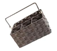 COLLBATH Imitation Wicker Utensil Caddy with Handle Portable Plastic Woven Storage Basket with Divided Compartments Rustic Flatware Organizer for Kitchen Countertop Picnic and Party Use