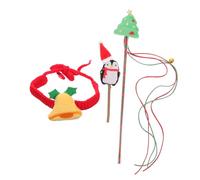 COLLBATH Interactive Christmas Cat Teaser Set with Knitted Bell Collar Durable Plush Chew Stick Festive Holiday Play for Cats and Kittens Strengthens Bond Through Engaging Playtime