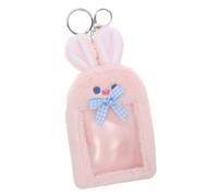 COLLBATH Kawaii Plush Photocard Holder with Cute Rabbit Keychain Korean Badge Sleeve for Students and Office Soft Pink Long-Ear Bunny Card Holder for Bus Business Travel Use