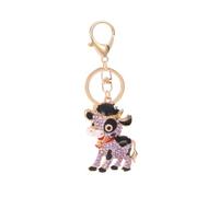COLLBATH Key Chain Lucky Cow Keychain Farm Animal Keychain Rhinestone Jewelry Ox Charm Ornament Cow Doll Keychain Ox Year Keychain Farm Animal Keyring Farm Bag Fillers Key Ring Metal Purple
