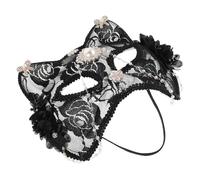 COLLBATH Lace Rhinestone Cat Half Face Mask for Women with Tassel Masquerade Carnival Eye Mask Costume Accessory for Halloween Party Dress Up