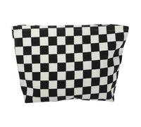 COLLBATH Large Capacity Corduroy Makeup Tool Storage Bag with Smooth Zipper Closure Portable Travel Cosmetic Organizer for Women Lightweight Wash Bag with Checkered Pattern