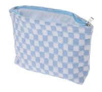 COLLBATH Large Travel Makeup Bag with Zipper Portable Cosmetic Pouch for Women and Multi-Functional Storage Organizer for Toiletries Cosmetics Stationery and Keys Blue and White Checkered