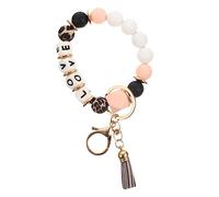 COLLBATH Leopard Print Beaded Keychain Car Key Ring Wristlet Lanyard Decorative Keyring