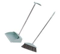 COLLBATH Long Handle Broom and Dustpan Set Non-Stick Hair Sweeping Cleaning Kit with Dustpan for Home and College Dorm Essentials, Light Blue Two-Piece Cleaning Tools