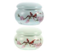 COLLBATH Mini Ceramic Powder Container with Lid Elegant Flower Pattern Storage Jar for Loose Powder Tea Cosmetics Compact Makeup Bottle for Travel and Home