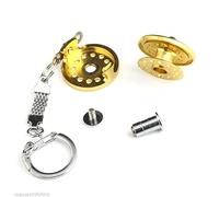 COLLBATH Miniature Fishing Reel Keychain with Real Moving Parts Fun Fishing Reel Keyring Men and Women Gold Color Design