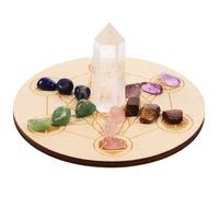 COLLBATH Natural Crystal Chakra Divination Board with Carved Stones Practical Meditation Geometry Plate for Home and Office Decor Compact and Healing Gemstone Display