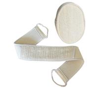 COLLBATH Natural Loofah Body Exfoliating Towel with Long Back Rub Strip Beige Cotton Linen Bathing Towel for Deep Cleaning and Callus Removal Clean Shower Accessory for Men and Women