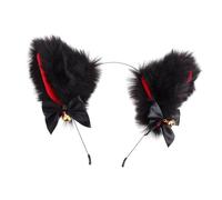 COLLBATH Plush Cat Ears Headband with Black Red Bow and Soft Cosplay Hairband for Party Halloween Valentines Day Gift Eye Catching Cat Ear Headwear for Women