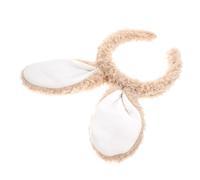 COLLBATH Plush Rabbit Ear Headband for Women Soft Polyester Cosplay Accessory Cute Hairband for Makeup Face Washing Halloween Costume Prop in Khaki with White Curly Fur