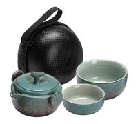COLLBATH Portable Ceramic Japanese Travel Teapot Set with Tea Cup for One Person Elegant Retro Chinese Tea Cup Set for Adults and Personal Use