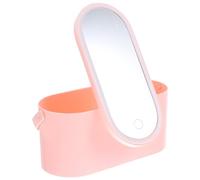 COLLBATH Portable Cosmetic Storage Box with LED Makeup Mirror Multipurpose Organizer for Travel and Desktop Pink Makeup Case for Cosmetics and Jewelry Battery USB Powered