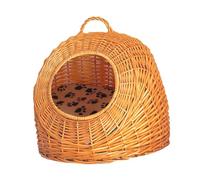 COLLBATH Rattan Pet House with Cozy Pad Lightweight Semi Enclosed Design Durable Smooth Finish for Cats and Small Dogs for Indoor Use and Summer Comfort Random Color