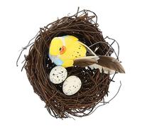 COLLBATH Realistic Bird Nest Rattan Garden Decor Bird and Egg Ornament Set for Outdoor Spring Decor Random Color