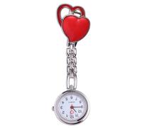 COLLBATH Red Heart Shaped Nurse Fob Pocket Watch for Clinic Work | Zinc Alloy Hanging Design, Clip to Scrubs or Lab Coat, Decorative Hands Free Time Viewing