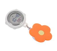 COLLBATH Retractable Digital Nurse Watch with Orange Flower Design Small Pocket Fob Watch for Women Nursing Students and Paramedics Handsfree Cover Brooch for Accurate Medical Timing