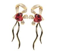 COLLBATH Romantic Red Gem Bow Earrings for Women and Chic Heart-shaped Statement Studs Fashion Jewelry Accessories for Daily Wear and Special Occasions