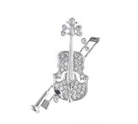 COLLBATH Silver Rhinestone Violin Shape Brooch Delicate Corsage Pin for Women Stylish Accessory for Dresses Bags Hats and Scarves Creative Fashion Jewelry