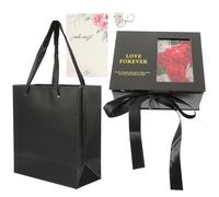 COLLBATH Small Black Knight Bouquet Box with Lid Eternal Rose Box for Bridesmaid Wedding Floral Arrangement Set with Rabbit, Fairy Lights, Raffia Grass, and Greeting Card