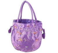 COLLBATH Small Drawstring Embroidery Purse for Women, Portable Handbag Handle, Ethnic Style Violet Handbag for Travel and Daily Use