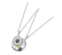 COLLBATH Sun Moon Couple Necklace 2pcs Matching Necklaces 100 Languages I Love You Alloy Clavicle Chain Birthday Lovers Best Friends Relationship Jewelry