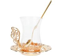 COLLBATH Tea Cup and Glass Coffee Cup Set, 3Pcs European Style with Spoons, Multi-Use Glassware for Office and Home Use