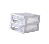 COLLBATH Two-layer Transparent Plastic Storage Cabinet with Drawer Portable Desktop Organizer Box for Office Bathroom Living Stackable Sundries Holder Medium White Frame