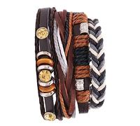 COLLBATH Unisex Multi-Layer Leather Bracelet Set 4pcs Braided Hemp Rope Wrist Chain for Couples and Friends