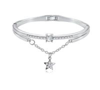COLLBATH Vintage Alloy Star Bracelet for Women, Silver Crystal Hand Jewelry, Creative Five-Pointed Star Bangle Suitable for Ladies