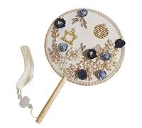 COLLBATH Vintage Chinese Style Round Hand Fan Lightweight Photography Prop Elegant Bride Wedding Decoration for Home Party Cosplay with Classical Blue Design