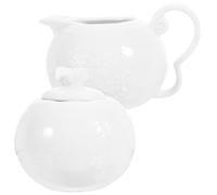 COLLBATH Vintage European Ceramic Tea Set 2pcs - Floral Pattern Milk Jug and Sugar Jar with Handle, Porcelain Creamer Set for Afternoon Tea and Coffee Service in Kitchen