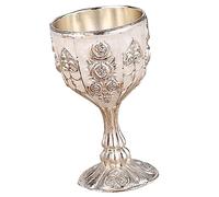 COLLBATH Vintage European Zinc Alloy Wine Goblet with Rose Engraving Multifunctional Household Liquor Cup for Whiskey Vodka Cocktails Decorative Retro Silver White Stemware for Weddings and
