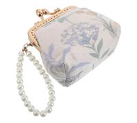 COLLBATH Vintage Floral Brocade Wallet with Pearl Wristlet Japanese Kiss Lock Coin Purse for Women Embroidered Banquet Clutch Compact Makeup Bag and Key Holder Elegant Oriental Design for