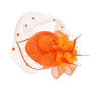 COLLBATH Vintage Orange Mesh Fascinator Hair Clip Small Top Hat Headpiece with Veil and Plume Accents for Women Wedding Bridal Party Retro Elegant Hair Decor