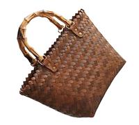 COLLBATH Vintage Straw Woven Handbag with Bamboo Handle Medium Retro Shoulder Tote Bag for Women Lightweight Rattan Basket Purse for Travel Shopping Beach and Leisure Use